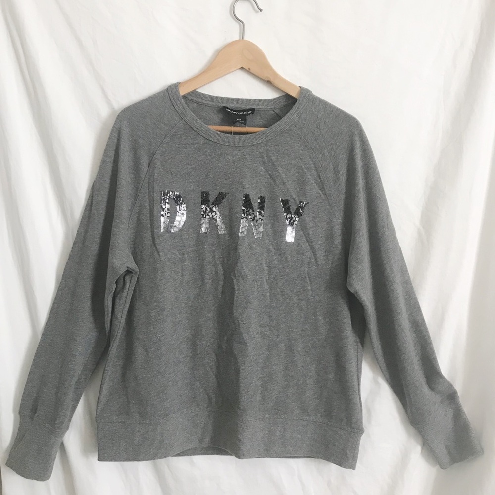 DKNY sequins logo crew neck sweater